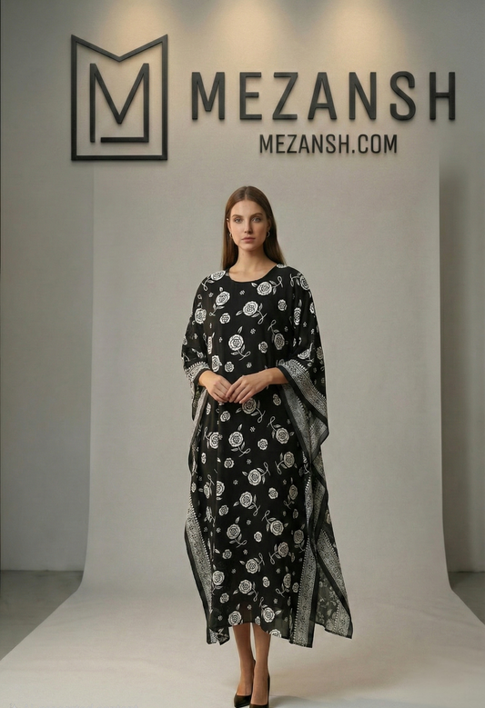 BLACK ROSE LUXE LONG KAFTAN WITH DUPATTA