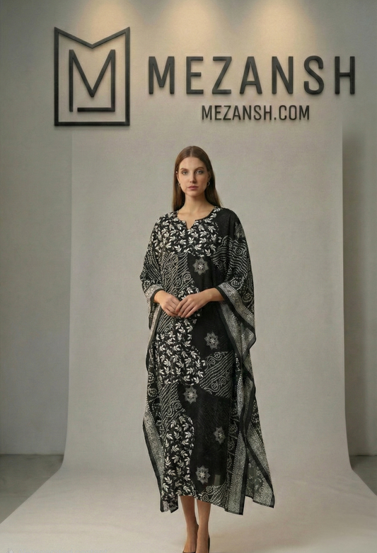 EBONY IVORY LUXE LONG KAFTAN WITH DUPATTA
