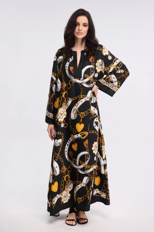 CHELLA BLACK LOUNGE KAFTAN DRESS