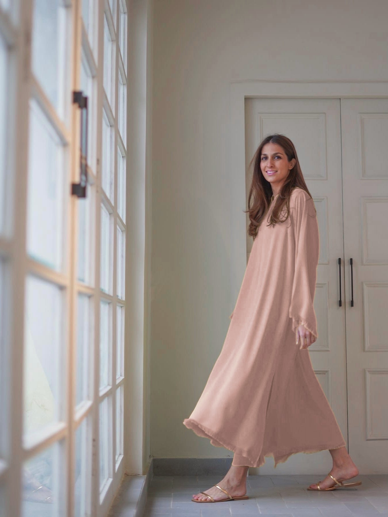 FRAYED BLUSH PREMIUM LONG TOP AND PANT SET