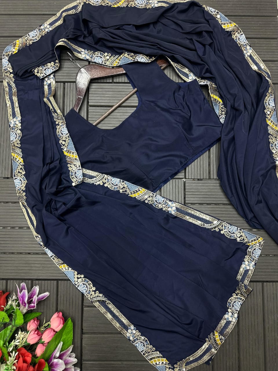 SEQUENCE EMBROIDERED SAREE SET WITH DESIGNER KOTI