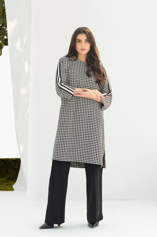 WOMEN HOUNDSTOOTH PRINTED TOP+PANT SET