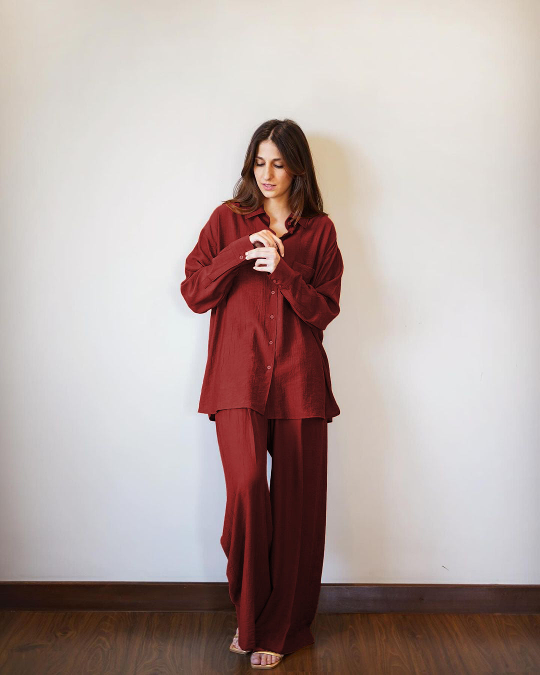 ZURICH CHARM BUTTON-UP SHIRT AND FLOWING PANT CO-ORD SET