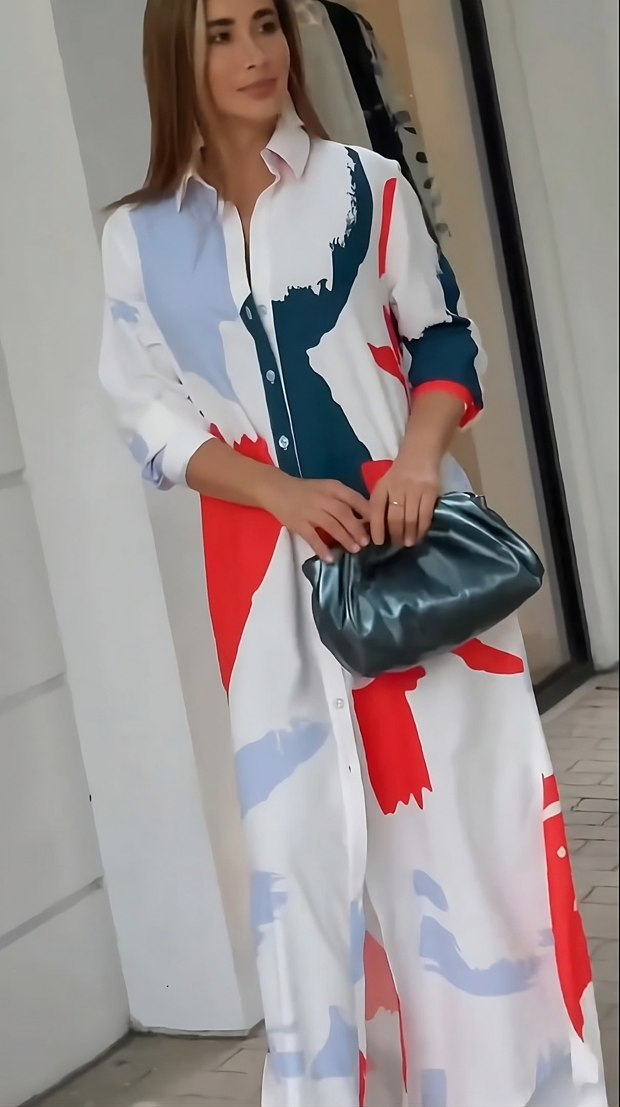 COLLAR STYLE COLOUR SPLASH LONG DRESS