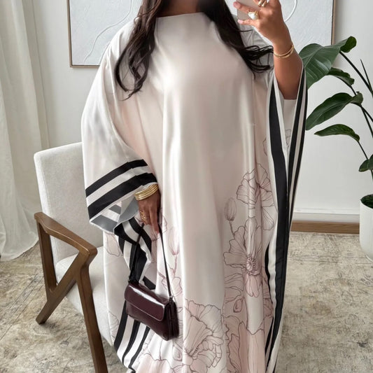 MONOCHROME PETAL FLOW KAFTAN DRESS