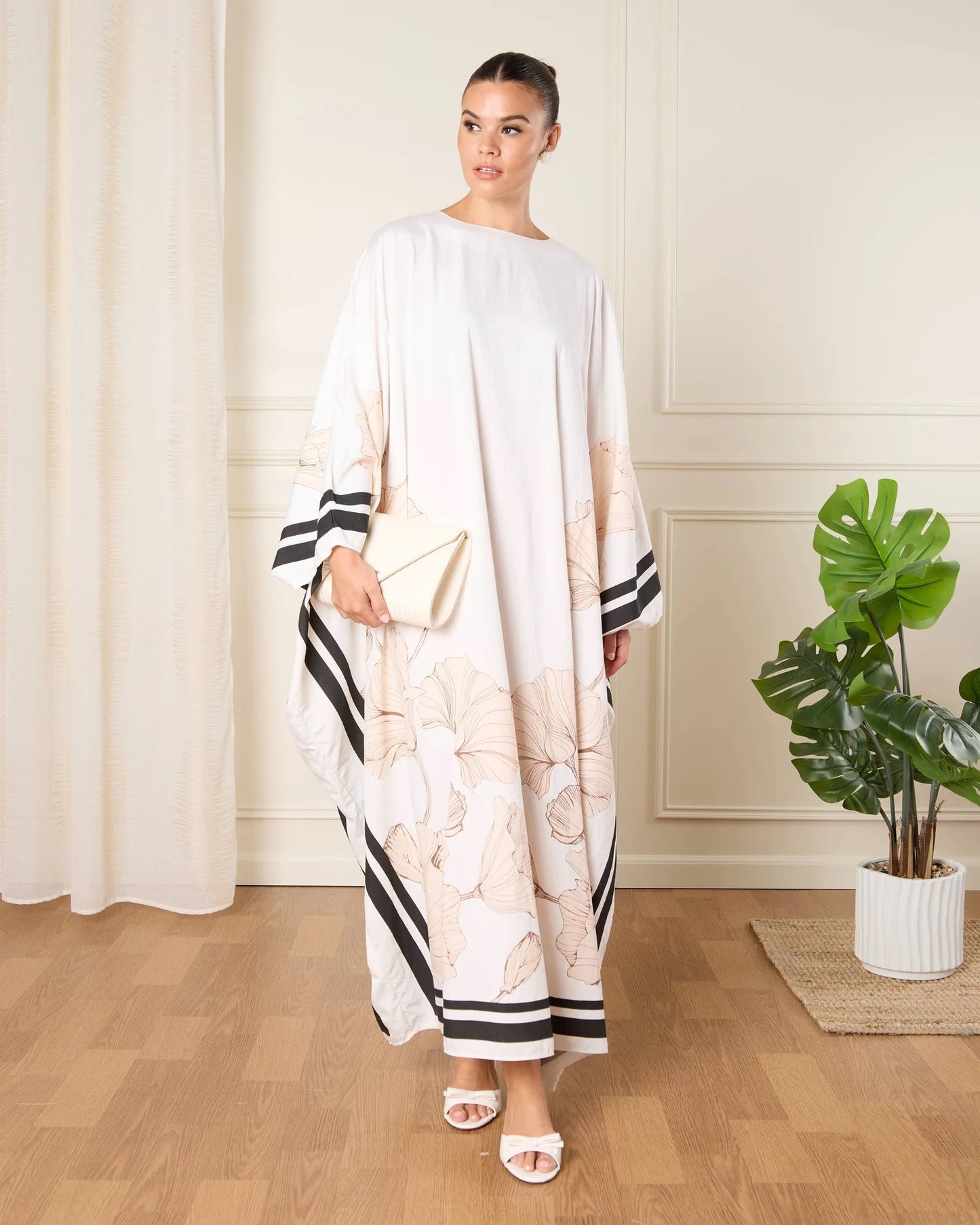 MONOCHROME PETAL FLOW KAFTAN DRESS