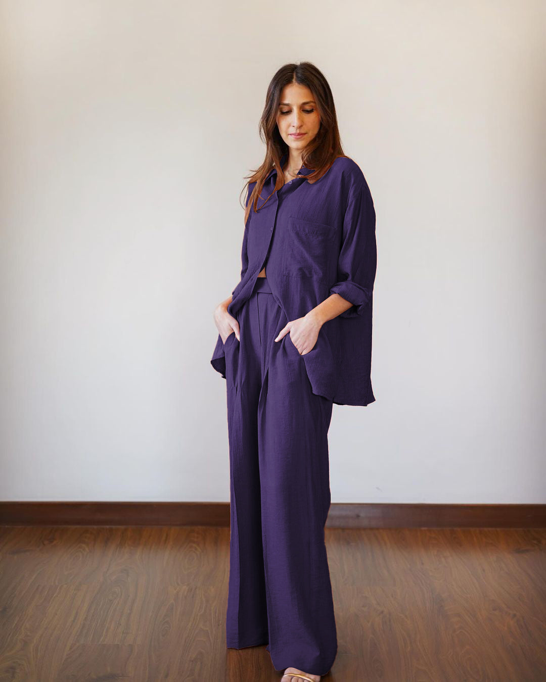 ZURICH CHARM BUTTON-UP SHIRT AND FLOWING PANT CO-ORD SET