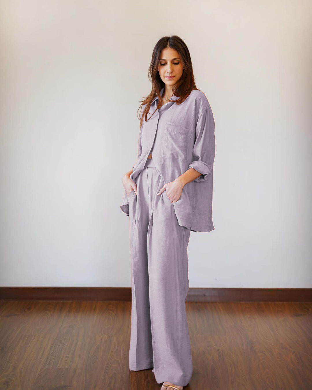 ZURICH CHARM BUTTON-UP SHIRT AND FLOWING PANT CO-ORD SET