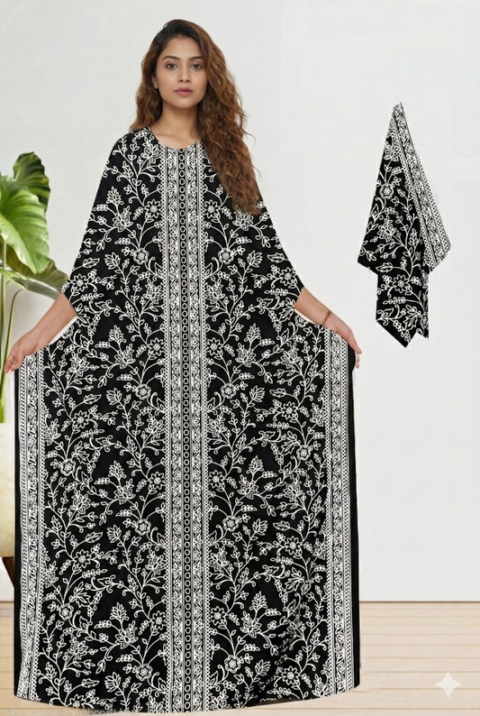 MONOCHROME BLOOM LUXE LONG KAFTAN WITH DUPATTA