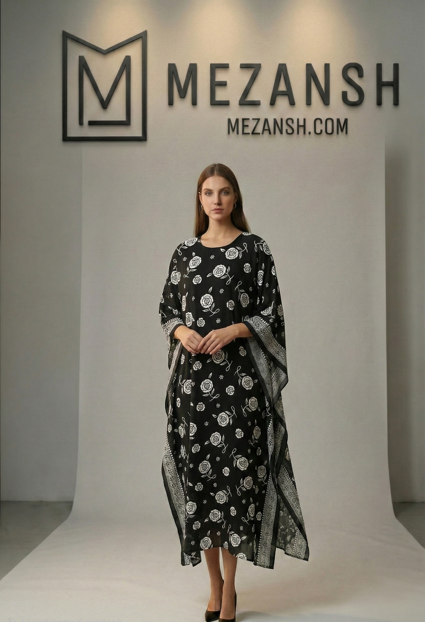 BLACK ROSE LUXE LONG KAFTAN WITH DUPATTA