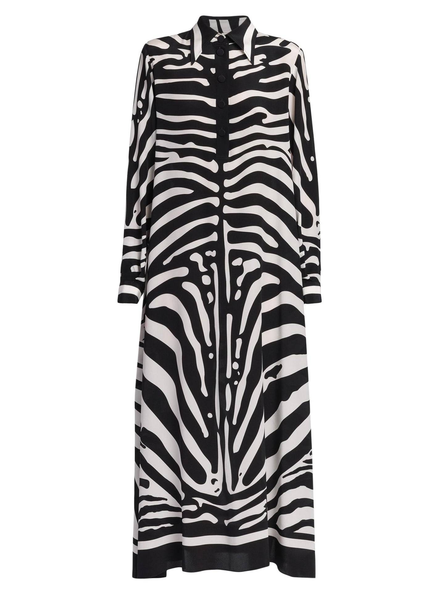 BLACK-WHITE GAZE STRIPED FULL SLEEVES LONG DRESS