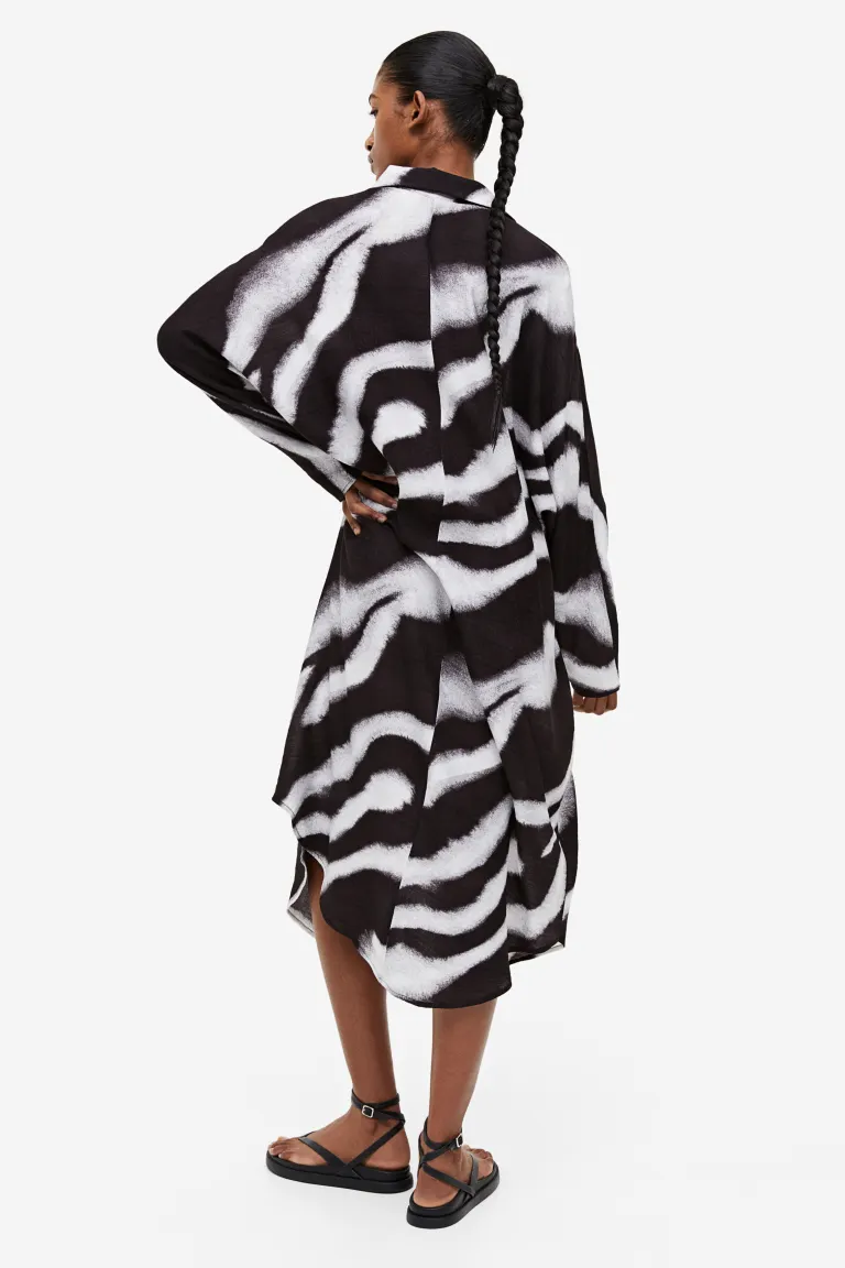 STRIPED PRINTED PREMIUM OVERSIZED SHIRT DRESS