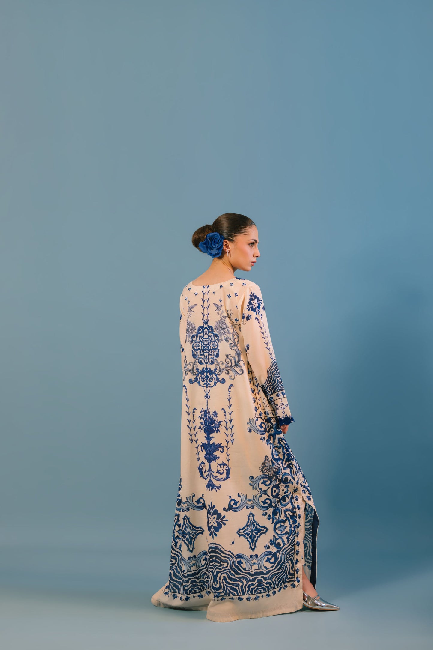 REGAL BLUE AND WHITE PREMIUM LONG DRESS