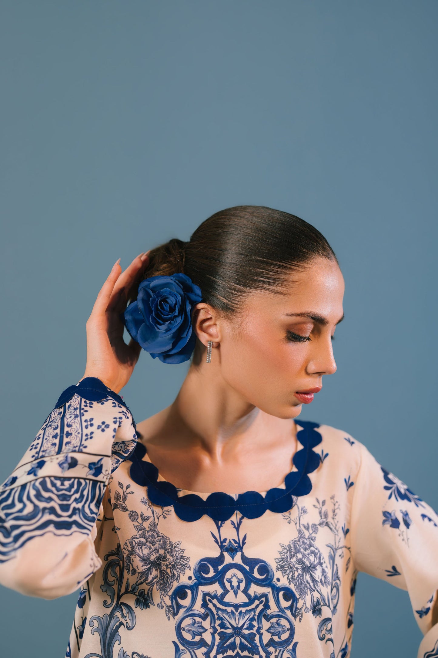 REGAL BLUE AND WHITE PREMIUM LONG DRESS