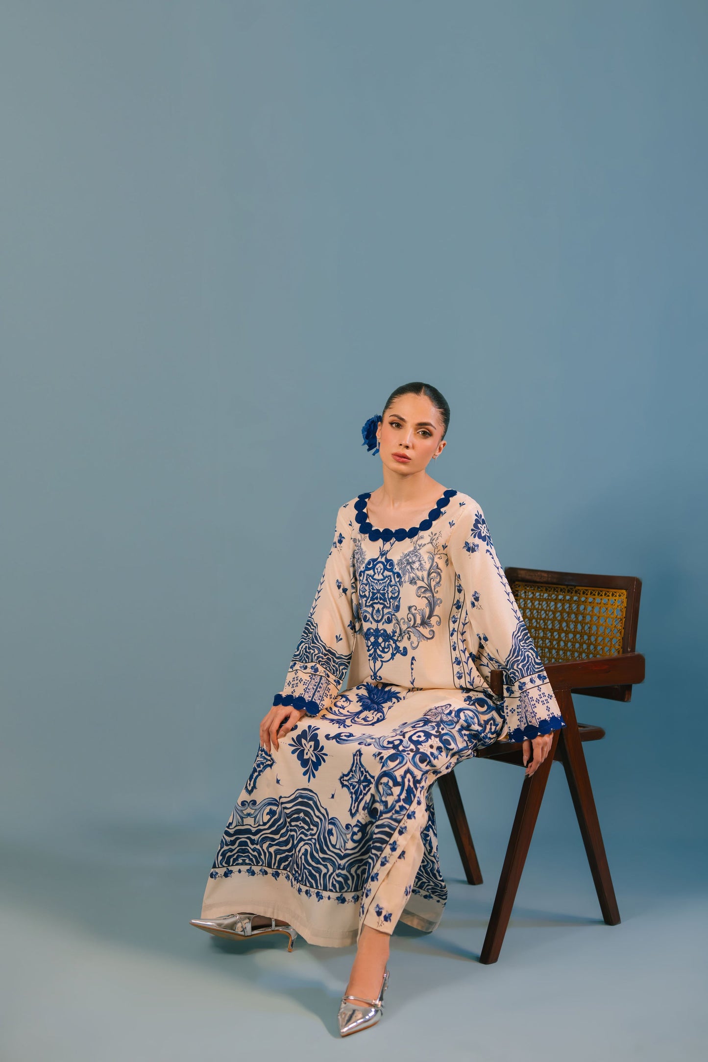 REGAL BLUE AND WHITE PREMIUM LONG DRESS
