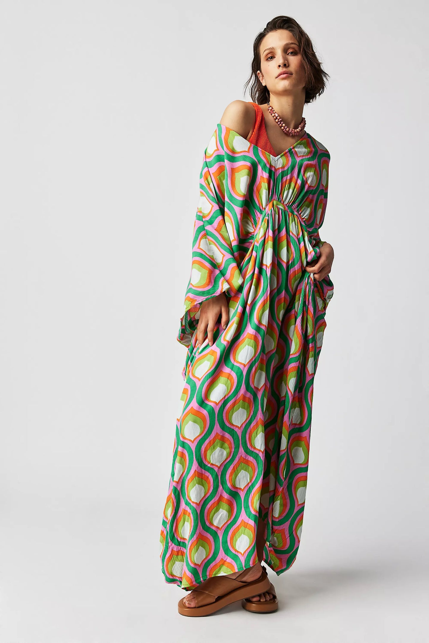 RETRO CHIC FLOWING MAXI DRESS WITH  GEOMETRIC PATTERN