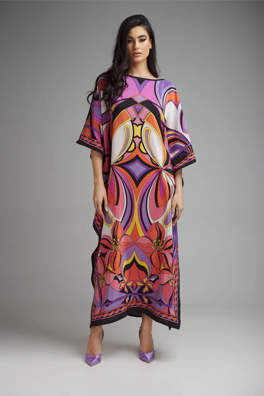 FASHION ABSTRACT PRINTED KAFTAN DRESS