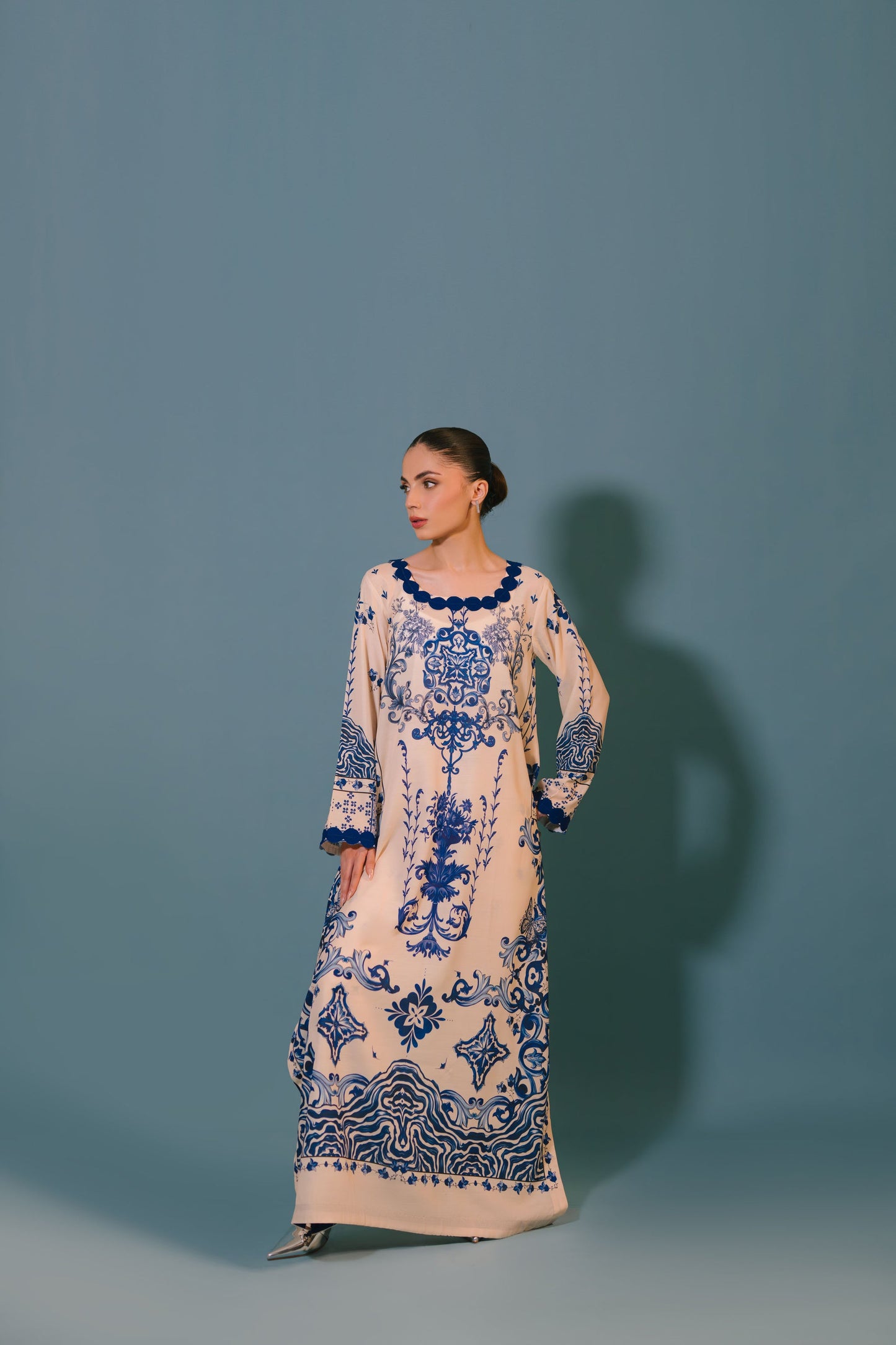 REGAL BLUE AND WHITE PREMIUM LONG DRESS