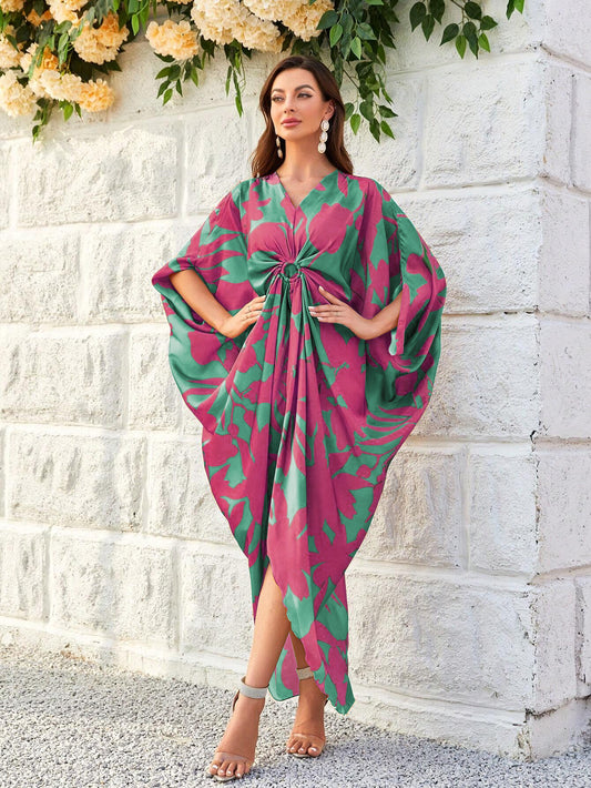 FLORAL PRINT CENTRE RING STYLE KAFTAN