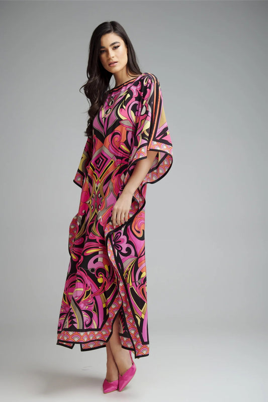 BOLD ABSTRACT PRINTED DESIGNER KAFTAN DRESS