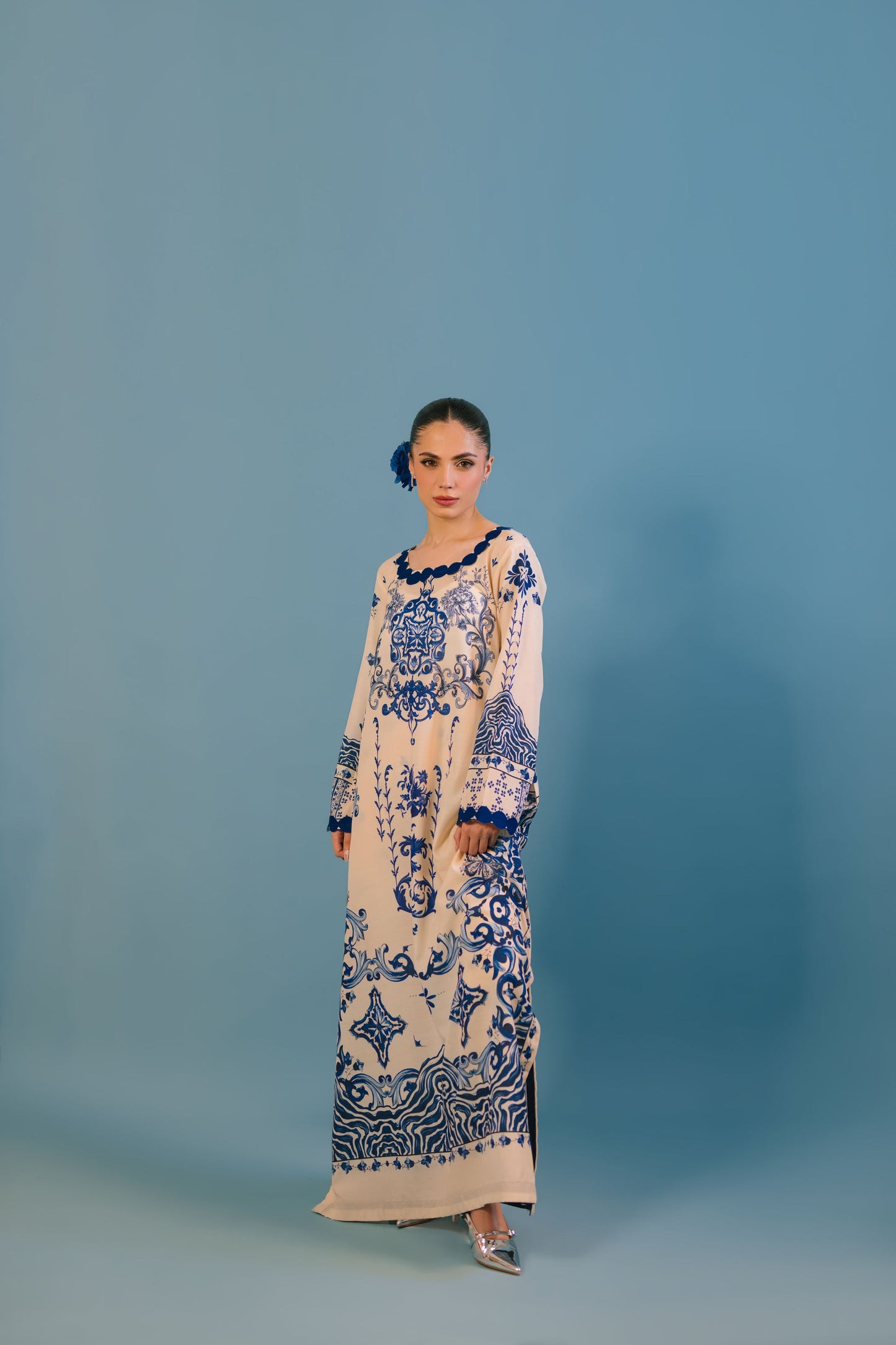 REGAL BLUE AND WHITE PREMIUM LONG DRESS