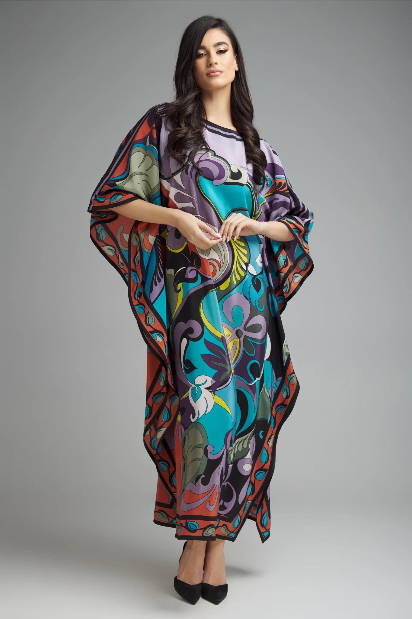 VIBRANT ABSTRACT PRINTED KAFTAN DRESS