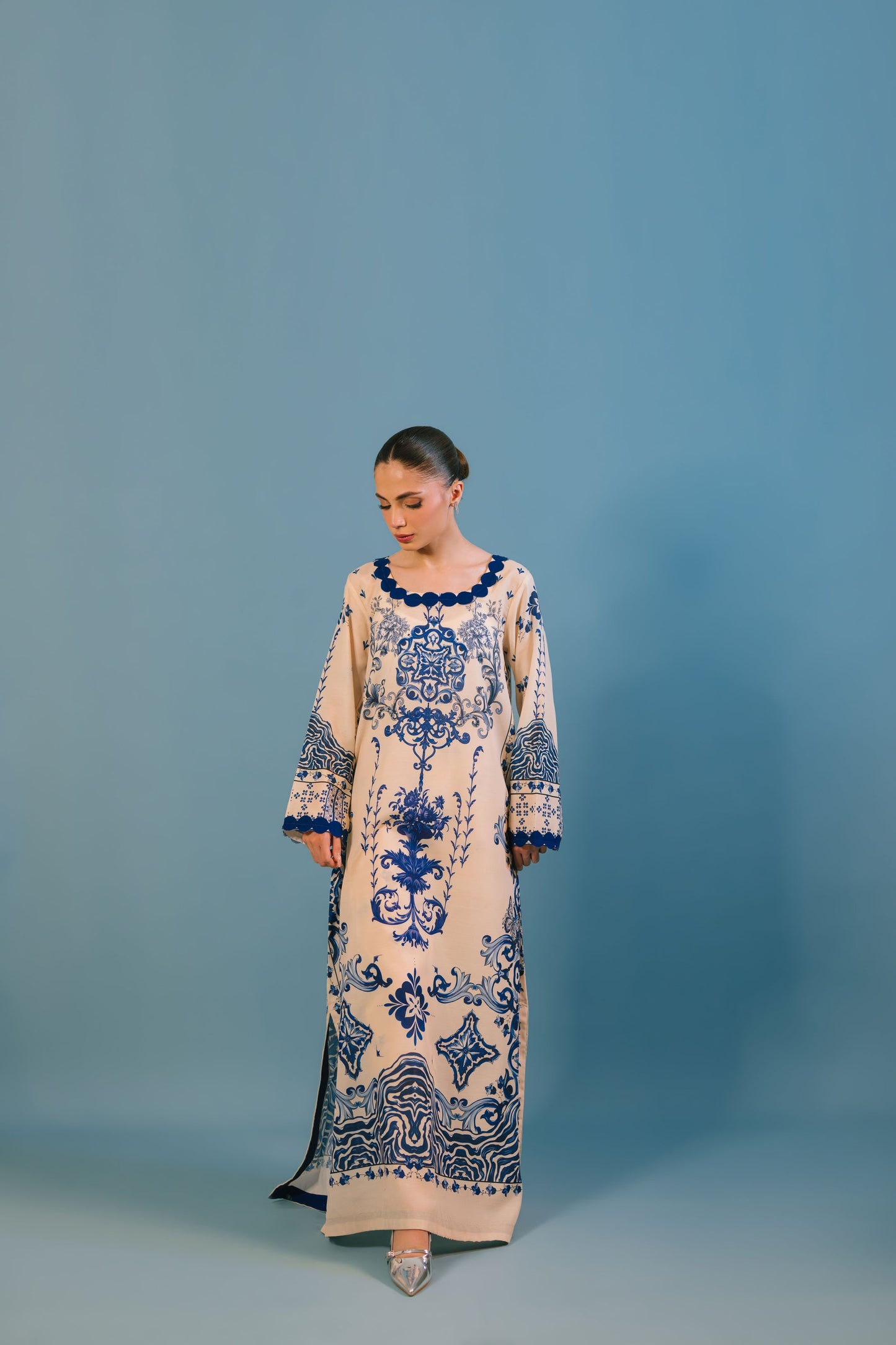 REGAL BLUE AND WHITE PREMIUM LONG DRESS