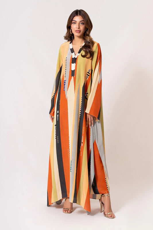 AUTUMN AURA LONG-SLEEVE KAFTAN DRESS WITH PANT