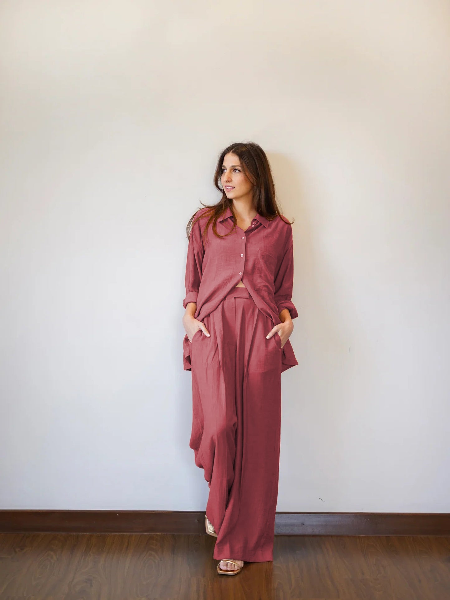 ZURICH CHARM BUTTON-UP SHIRT AND FLOWING PANT CO-ORD SET