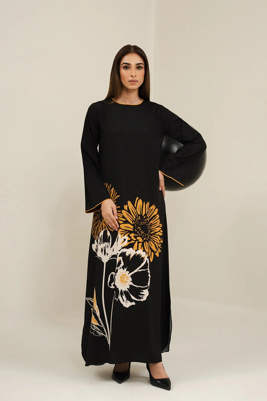 STUNNING BLACK & GOLD FLORAL PRINT DRESS