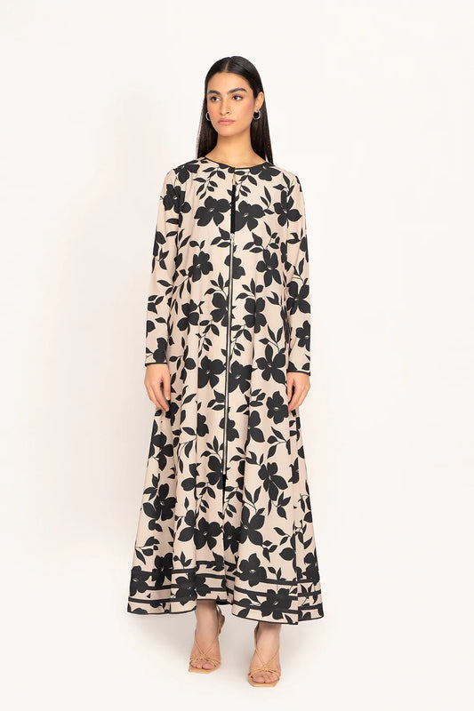 FLORAL PRINTED CHAIN STYLE LONG TOP+BLACK INNER COMBO DRESS