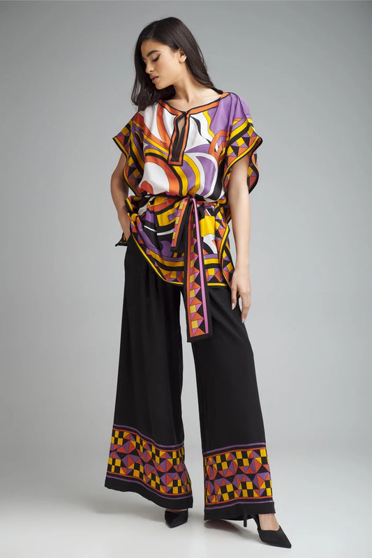 SILLHOUETTE PRINTED TOP AND FLOWING WIDE LEG PALAZZO PANTS