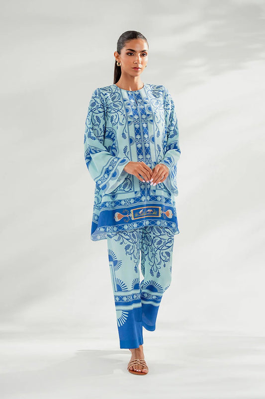 RELAX WEAR-  BLUE AND WHITE PAISLEY PRINT TOP & PANT SET