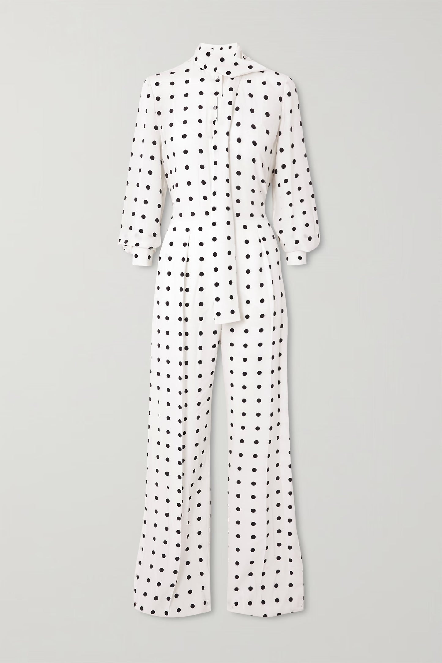 PREMIUM POLKA DOT STYLE JUMP SUIT WITH NECK BELT COLLAR