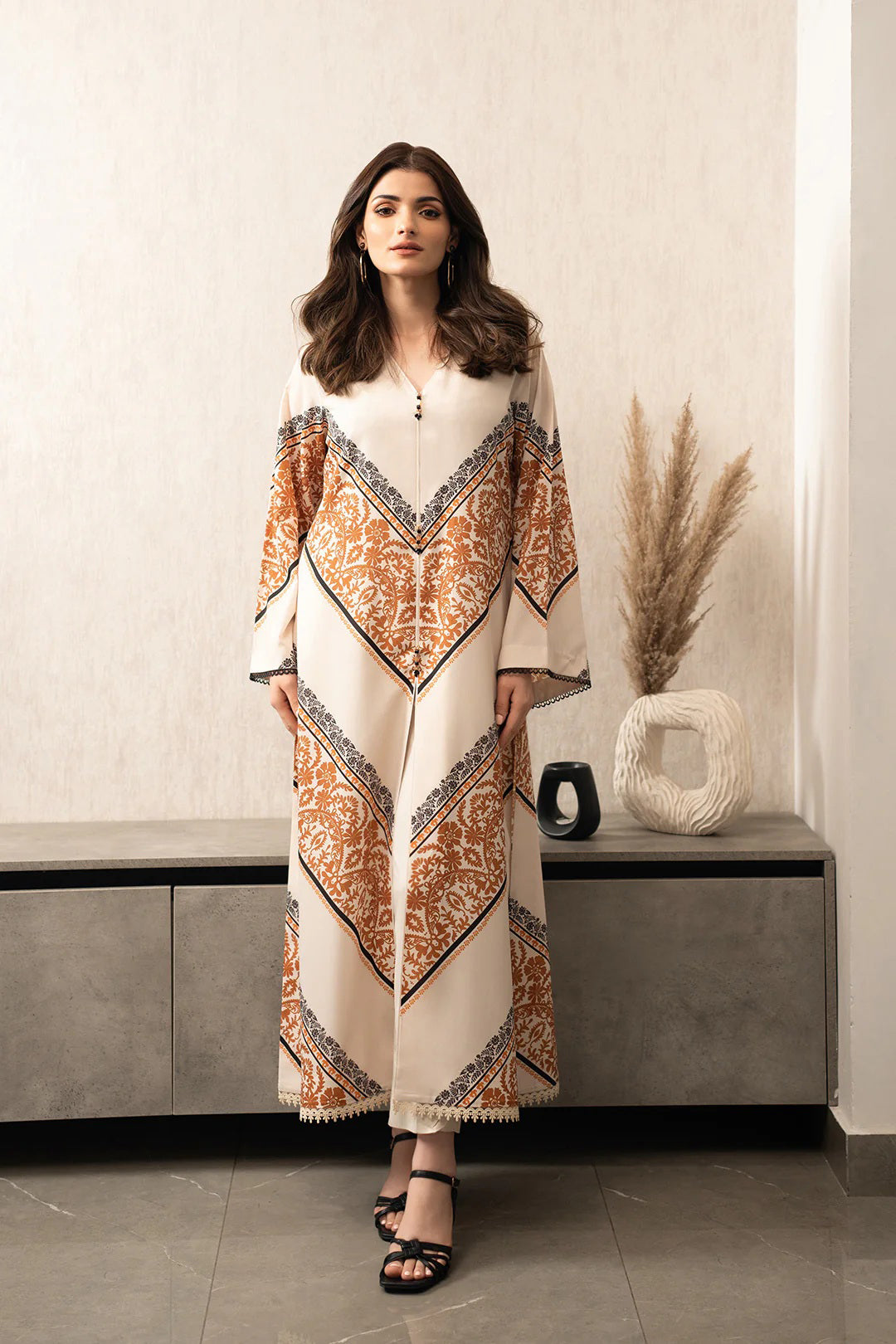 CHEVRON ELEGANCE PREMIUM LONGLINE DRESS AND PANT SET