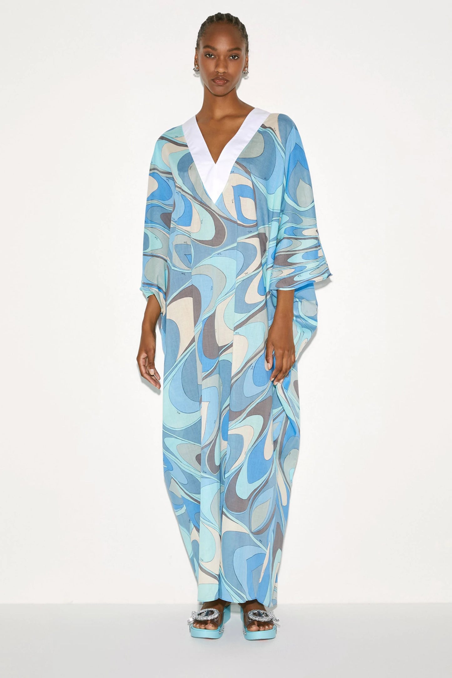 V- NECK STYLE OCEAN DIGITAL PRINT PREMIUM KAFTAN