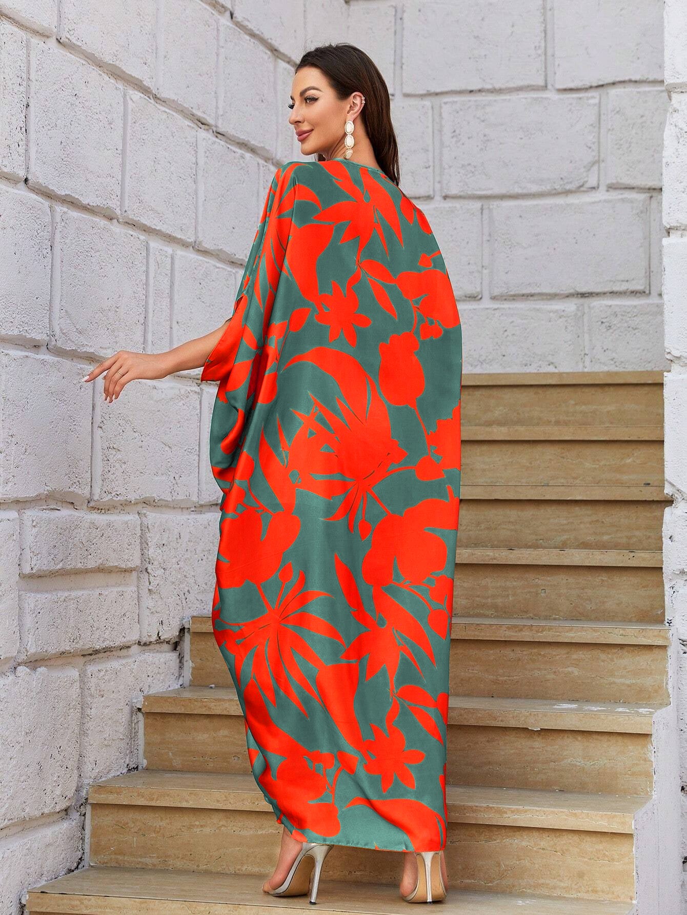 FLORAL PRINT CENTRE RING STYLE KAFTAN