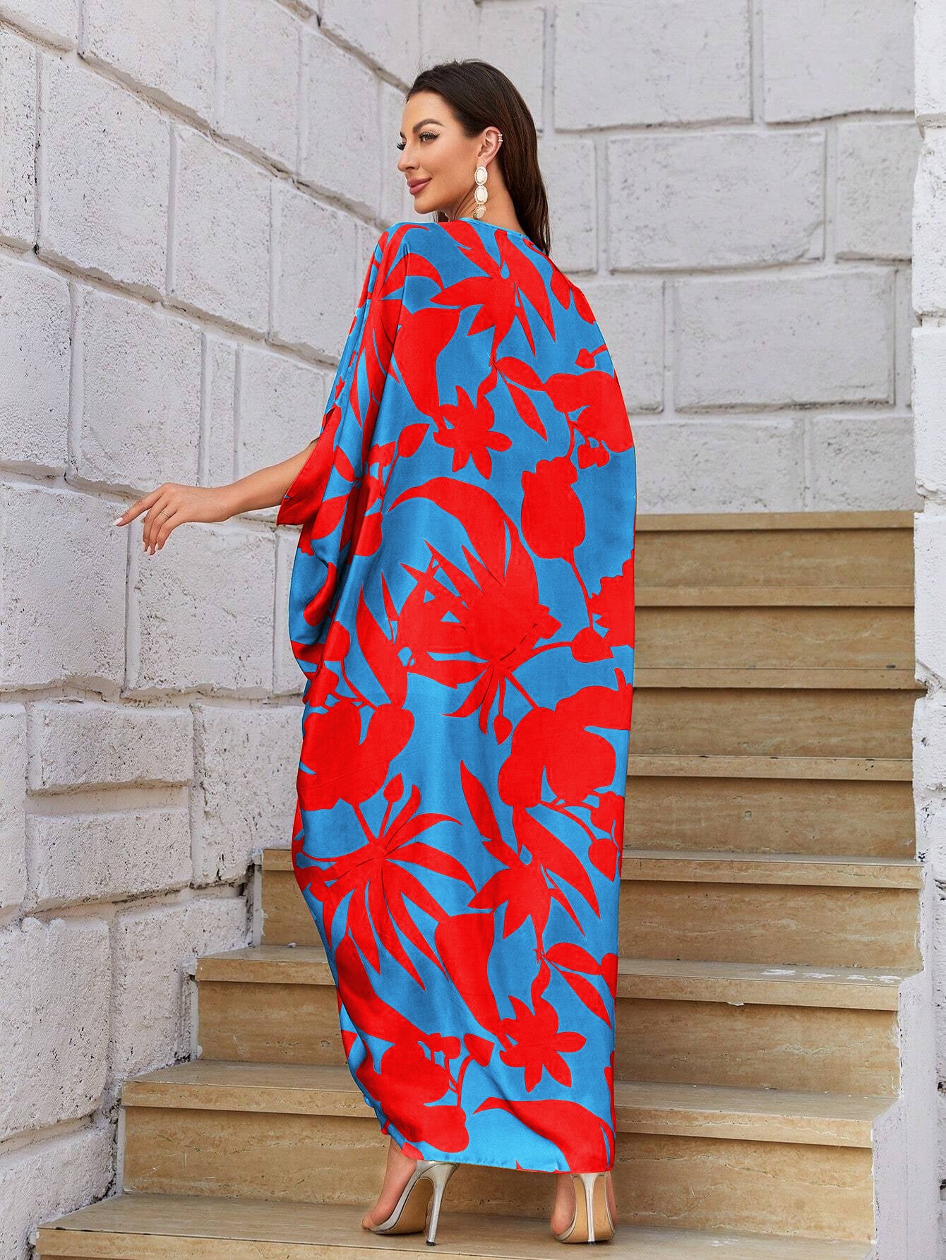 FLORAL PRINT CENTRE RING STYLE KAFTAN