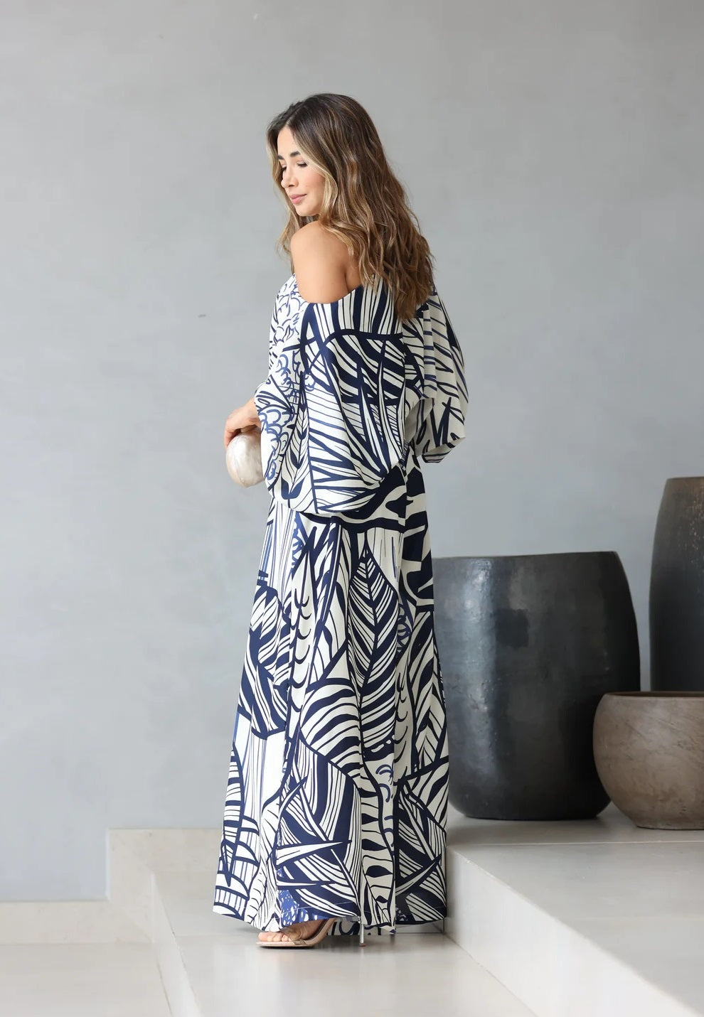 MODERN ABSTRACT FASHION STYLE BIG BOAT NECK DRESS