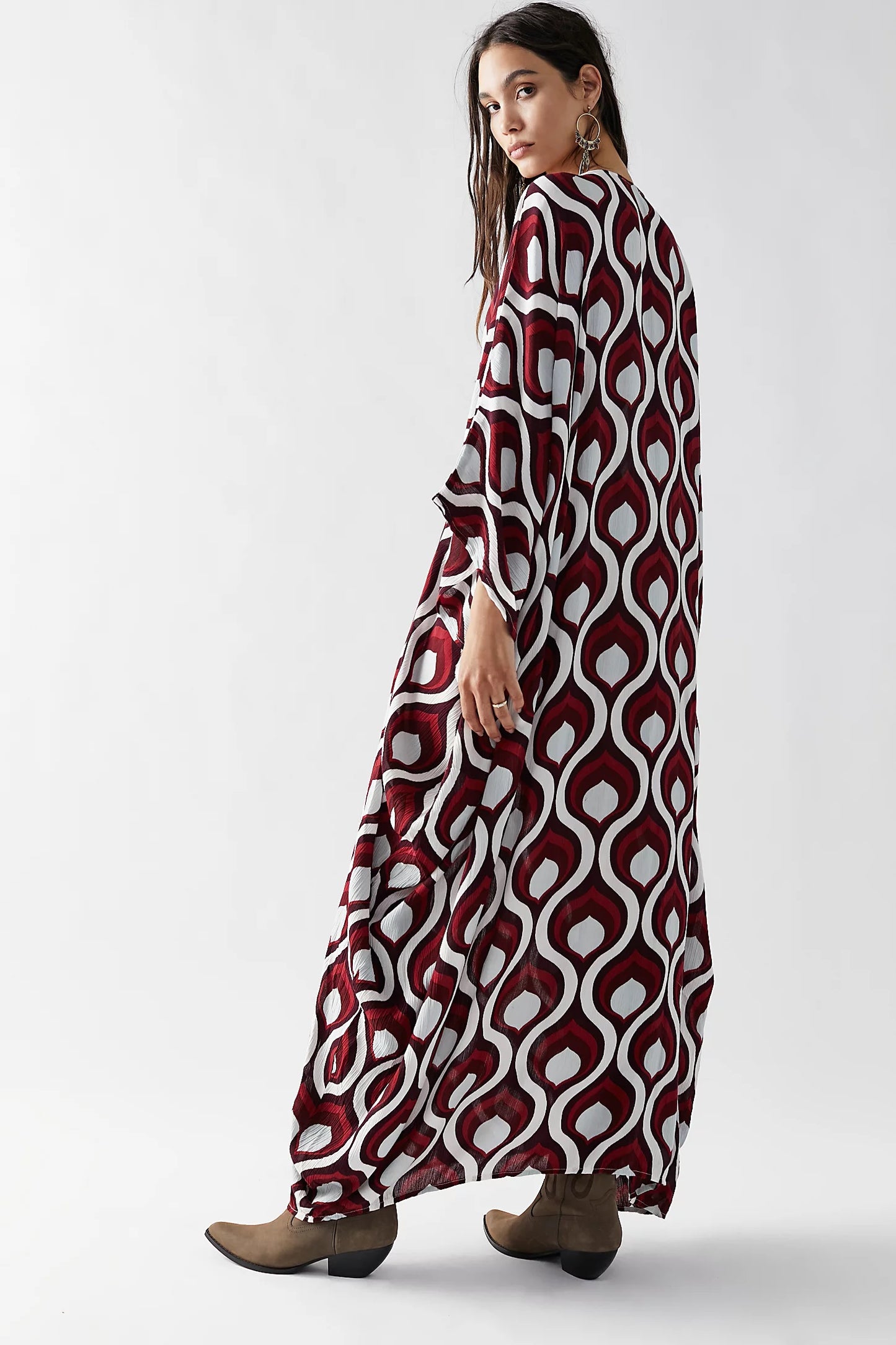 RETRO CHIC FLOWING MAXI DRESS WITH  GEOMETRIC PATTERN