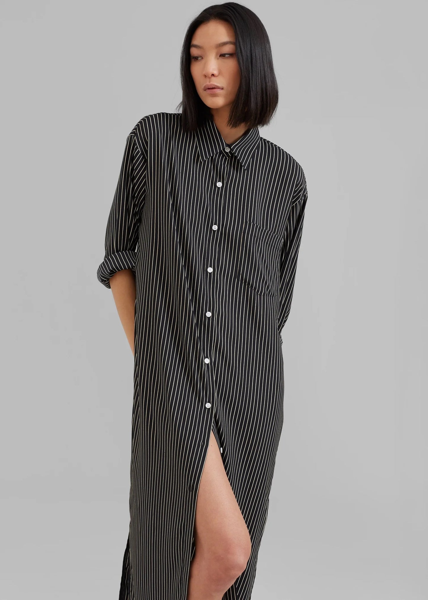 OPEN BUTTON COLLAR SHIRT STYLE LONG DRESS