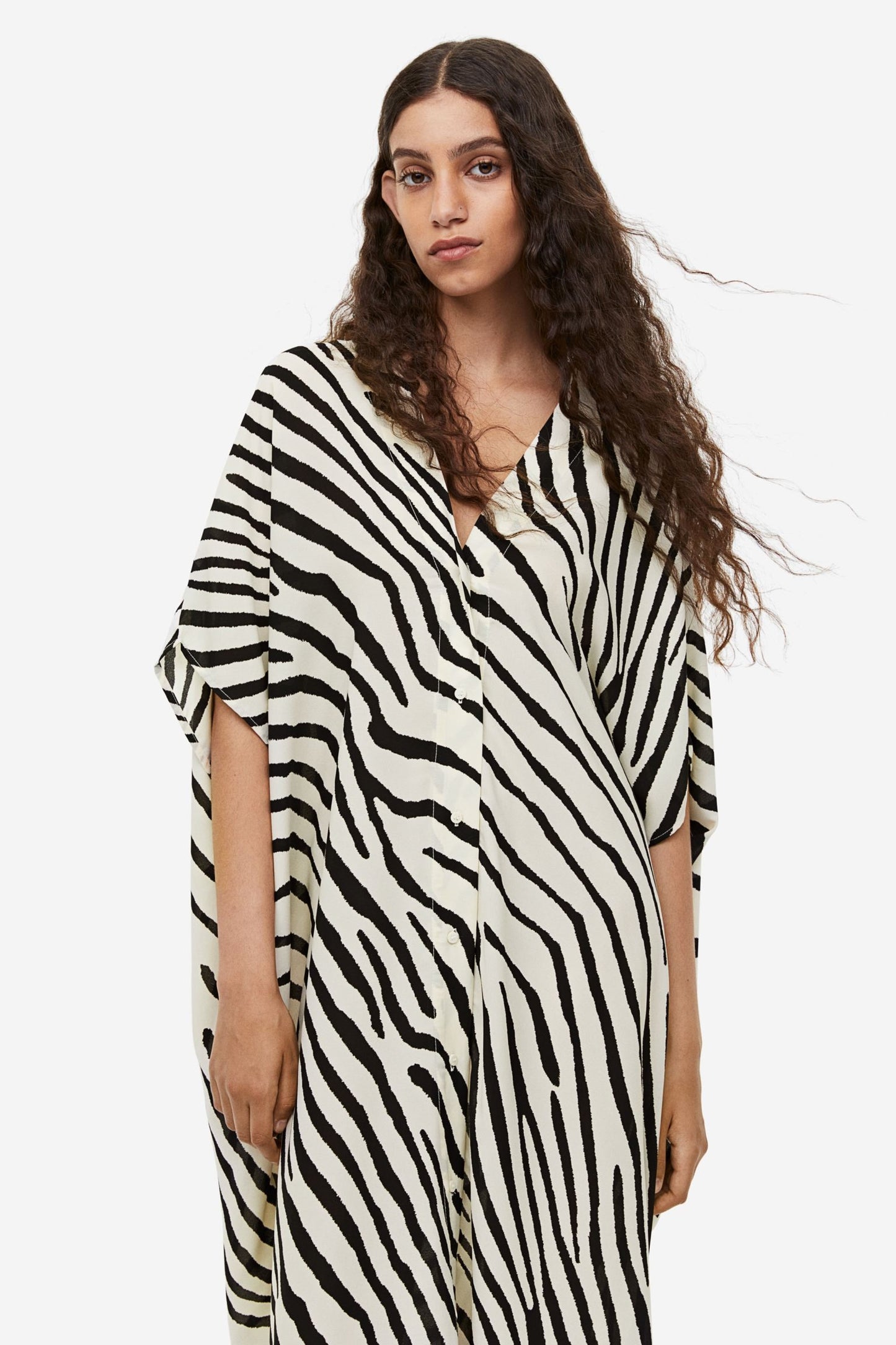 V-CUT DESIGN PREMIUM BLACK STRIPES KAFTAN DRESS