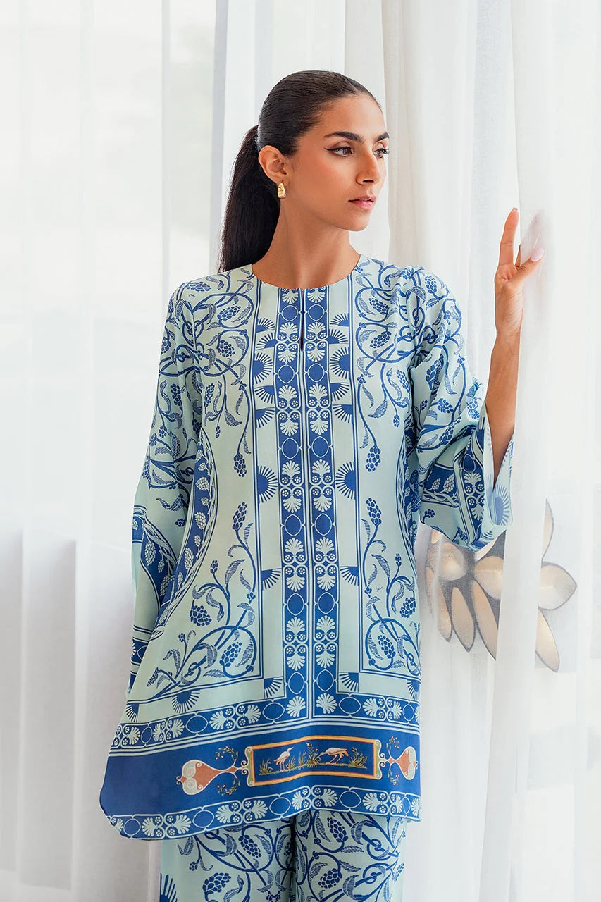 RELAX WEAR-  BLUE AND WHITE PAISLEY PRINT TOP & PANT SET