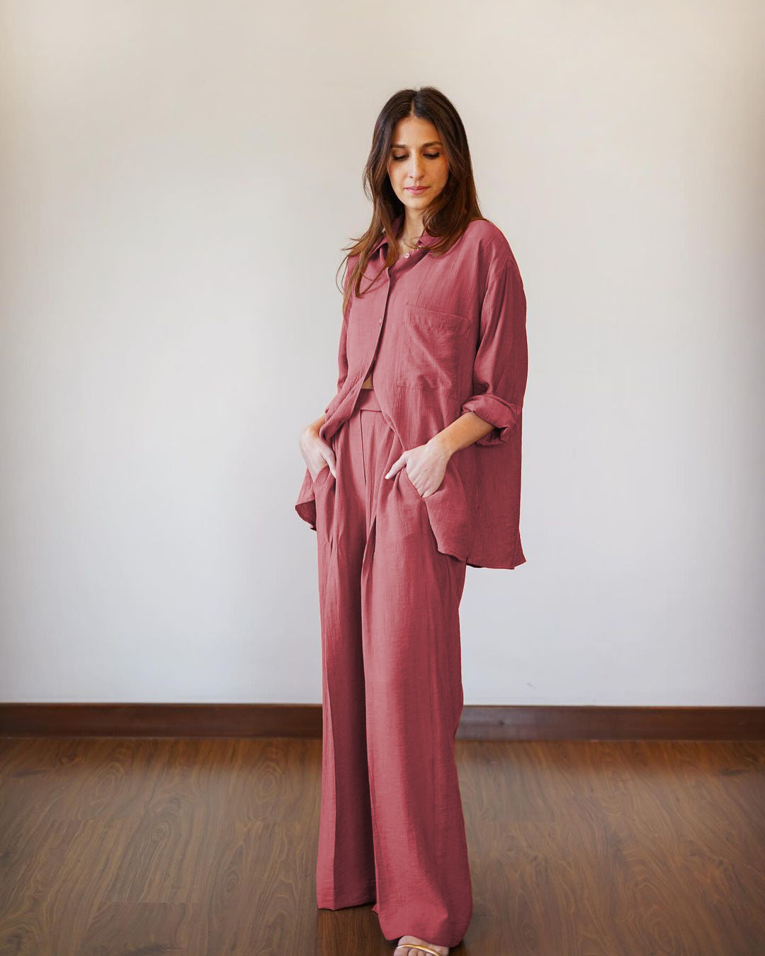 ZURICH CHARM BUTTON-UP SHIRT AND FLOWING PANT CO-ORD SET