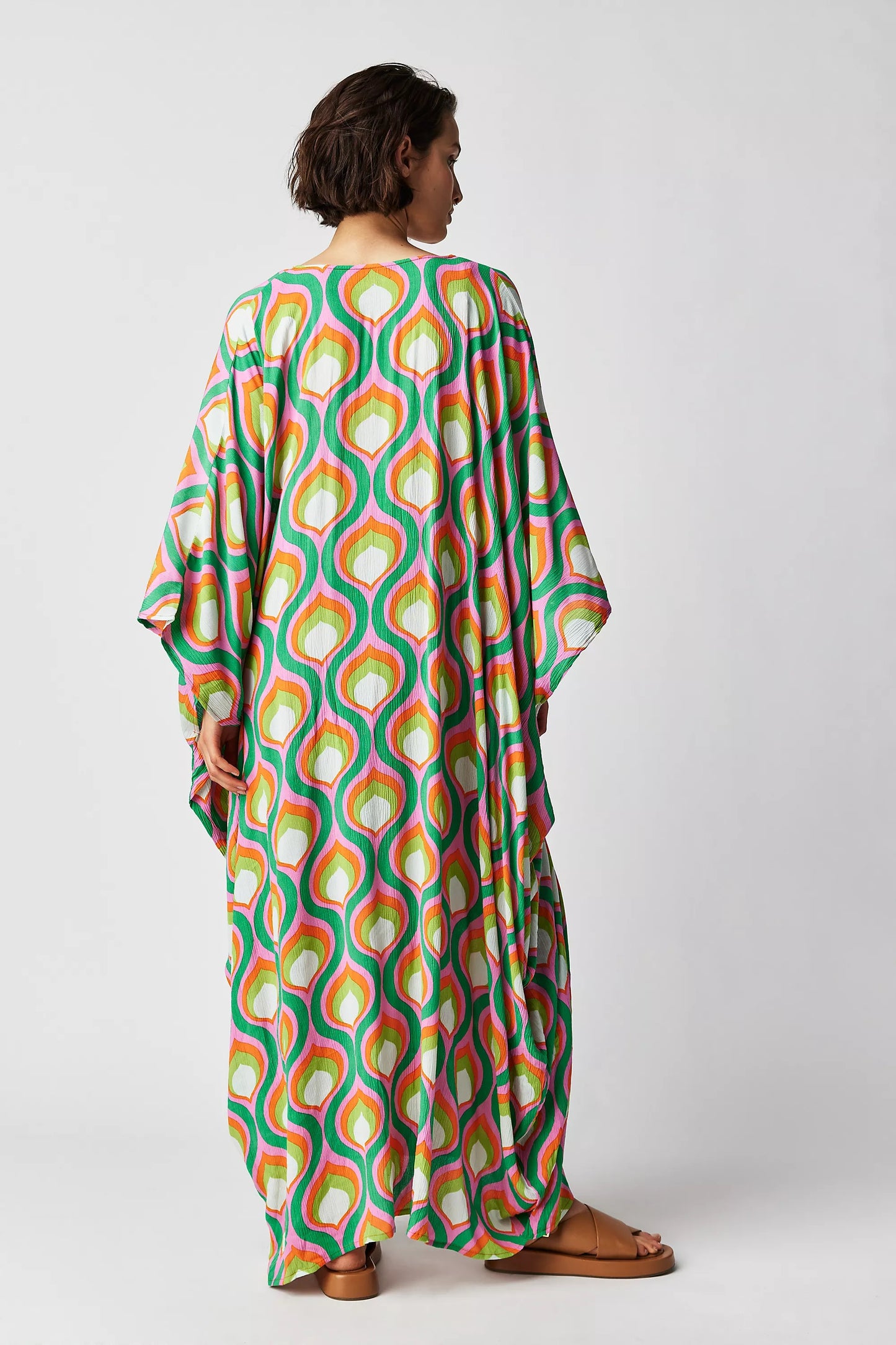 RETRO CHIC FLOWING MAXI DRESS WITH  GEOMETRIC PATTERN