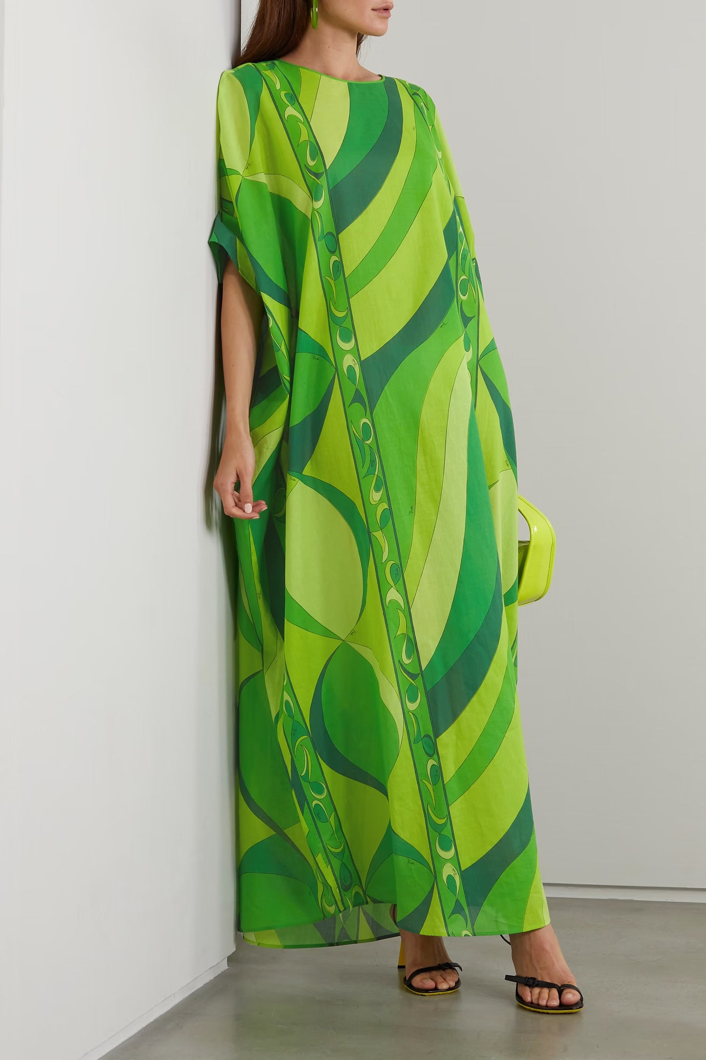 JUNGLE GREEN PATTERN SOFT BLEND PREMIUM KAFTAN DRESS