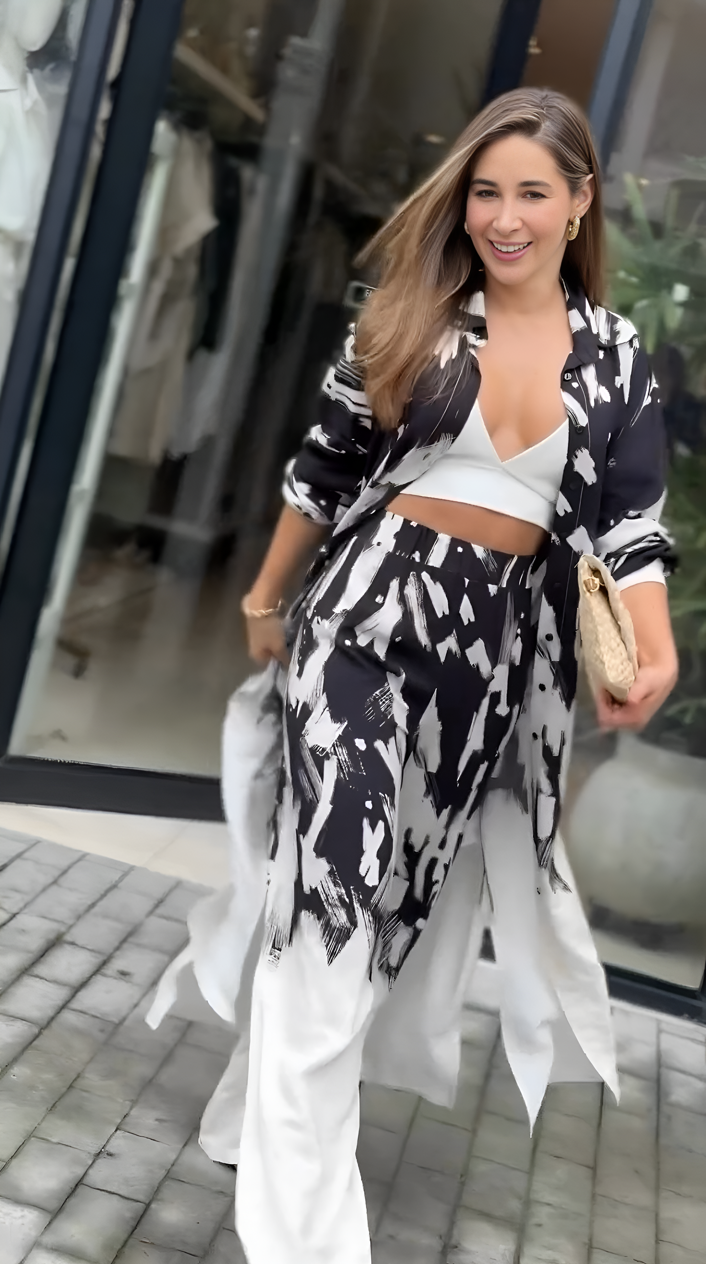 BLACK AND WHITE PASTEL PRINTED TOP+PANT SET