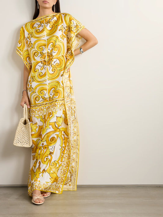 SUNFLOWER LOUNGE LONG SATIN KAFTAN