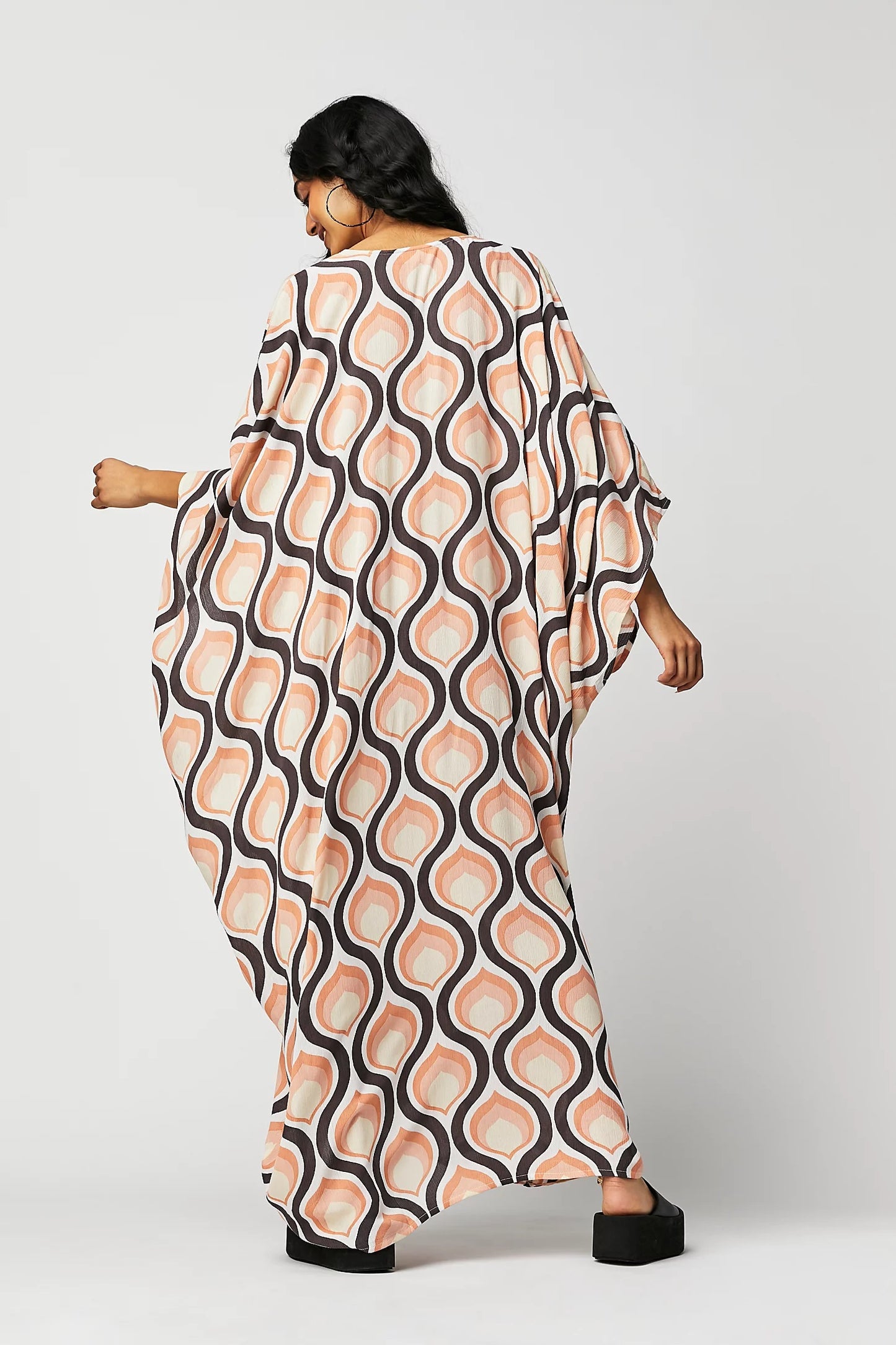 RETRO CHIC FLOWING MAXI DRESS WITH  GEOMETRIC PATTERN