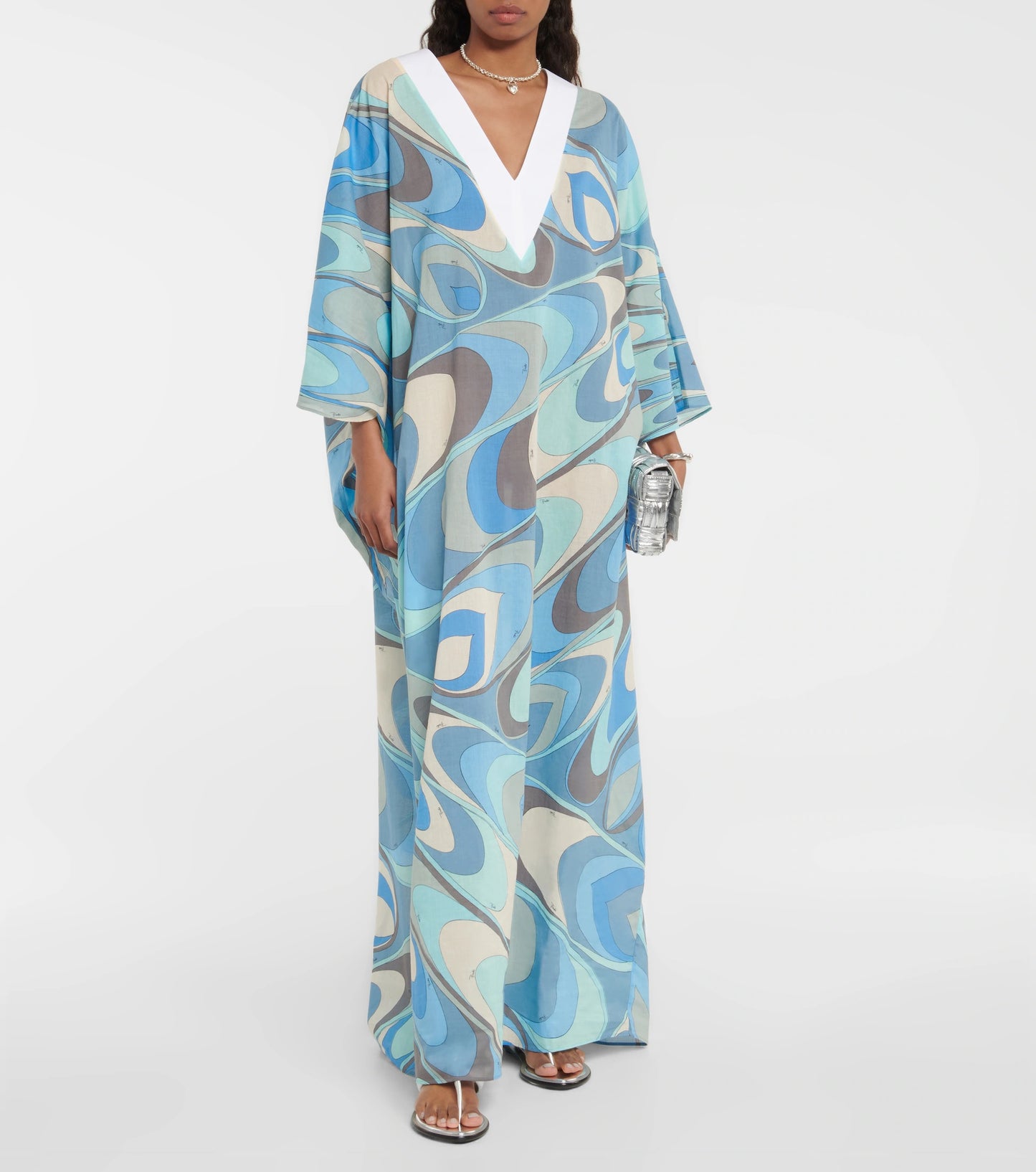 V- NECK STYLE OCEAN DIGITAL PRINT PREMIUM KAFTAN